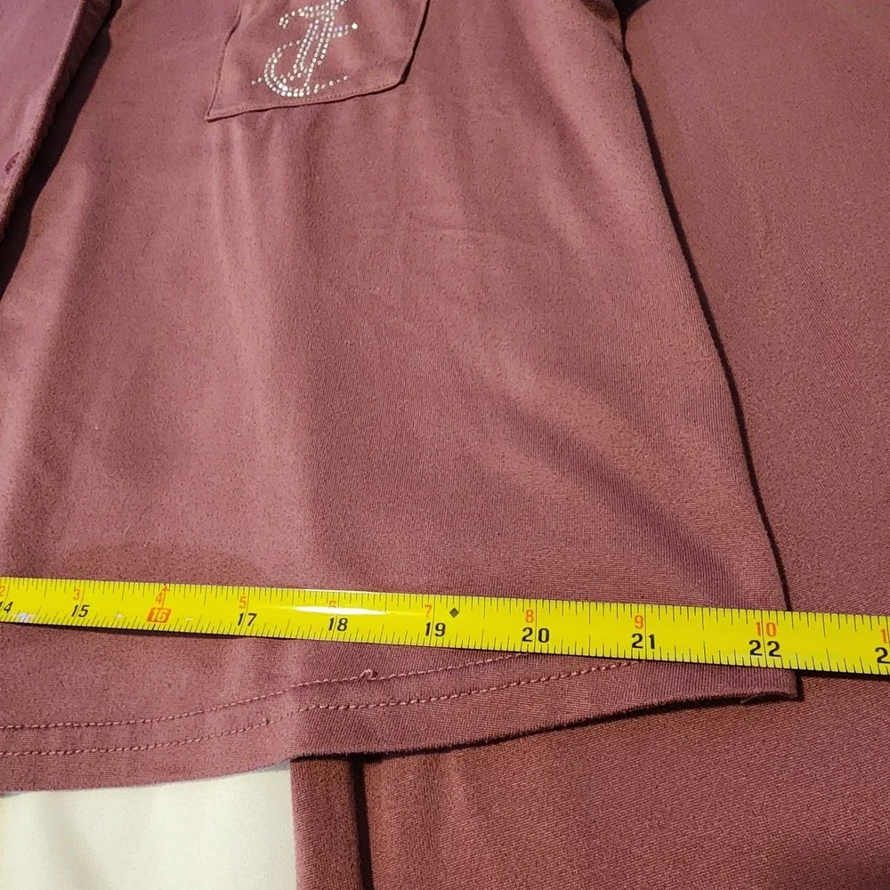 Juicy Couture Long‎ Pant Pajama Set Studded Mauve Sz L. Short Sleeve Button Up